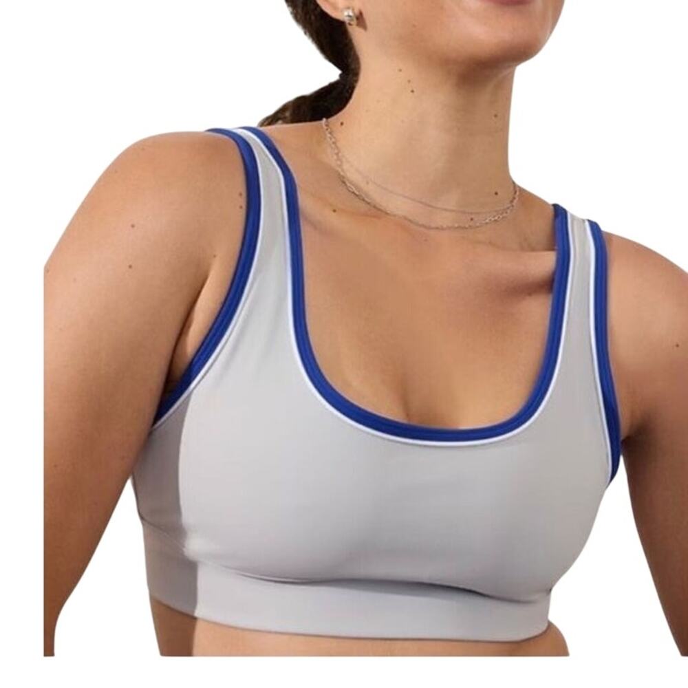 Athleta Light Gray Sports Bra with Blue Trim